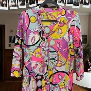 Amazing 1970s Vintage Leonora Psychedelic Colorful Dress